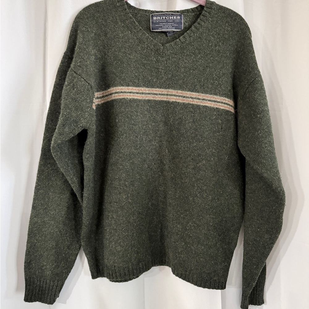 Vintage Britches Shetland Wool V-Neck Sweater Green Gray Men’s XL